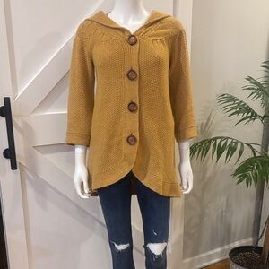 Anthropologie Sleeping On Snow Hooded Knit Wool Long Cardigan Sweater Mustard